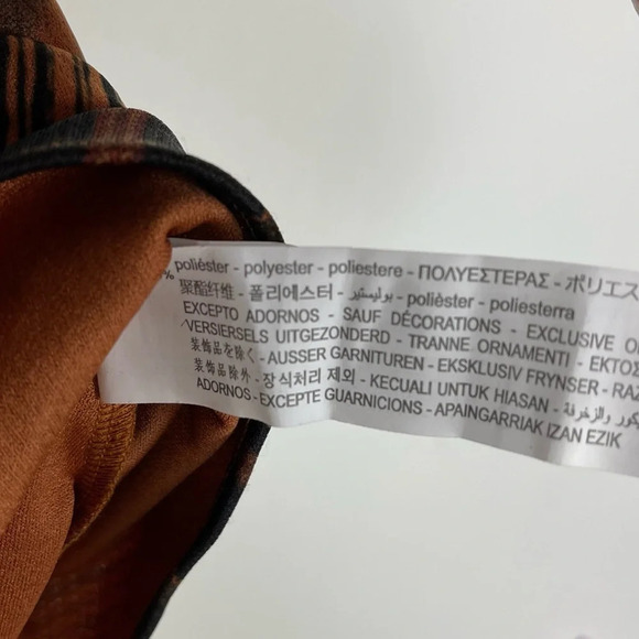 Zara Basic Blouse Womens Size Small Oversized Black Brown Pattern Neck Tie Bow - Picture 7 of 11